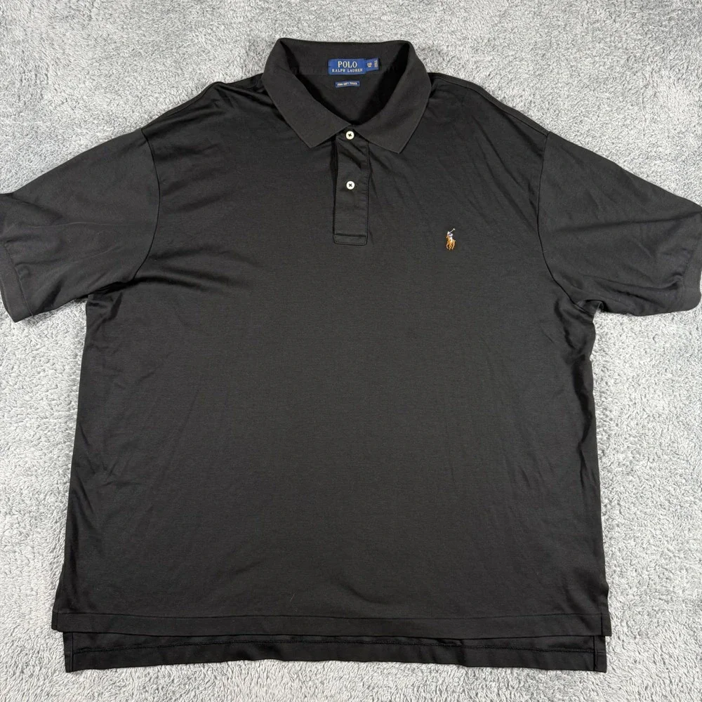 Polo Ralph Lauren Polo Shirt Mens 2XB Black Pima Soft Touch Flesh Pony Short SLe